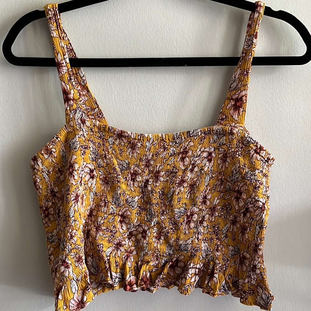 Yellow Floral American Eagle Crop Top